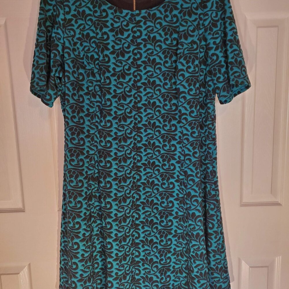 New Danny & Nicole Elbow Sleeve Teal Black Floral Fit & Flare Dress 24W - Picture 3 of 6